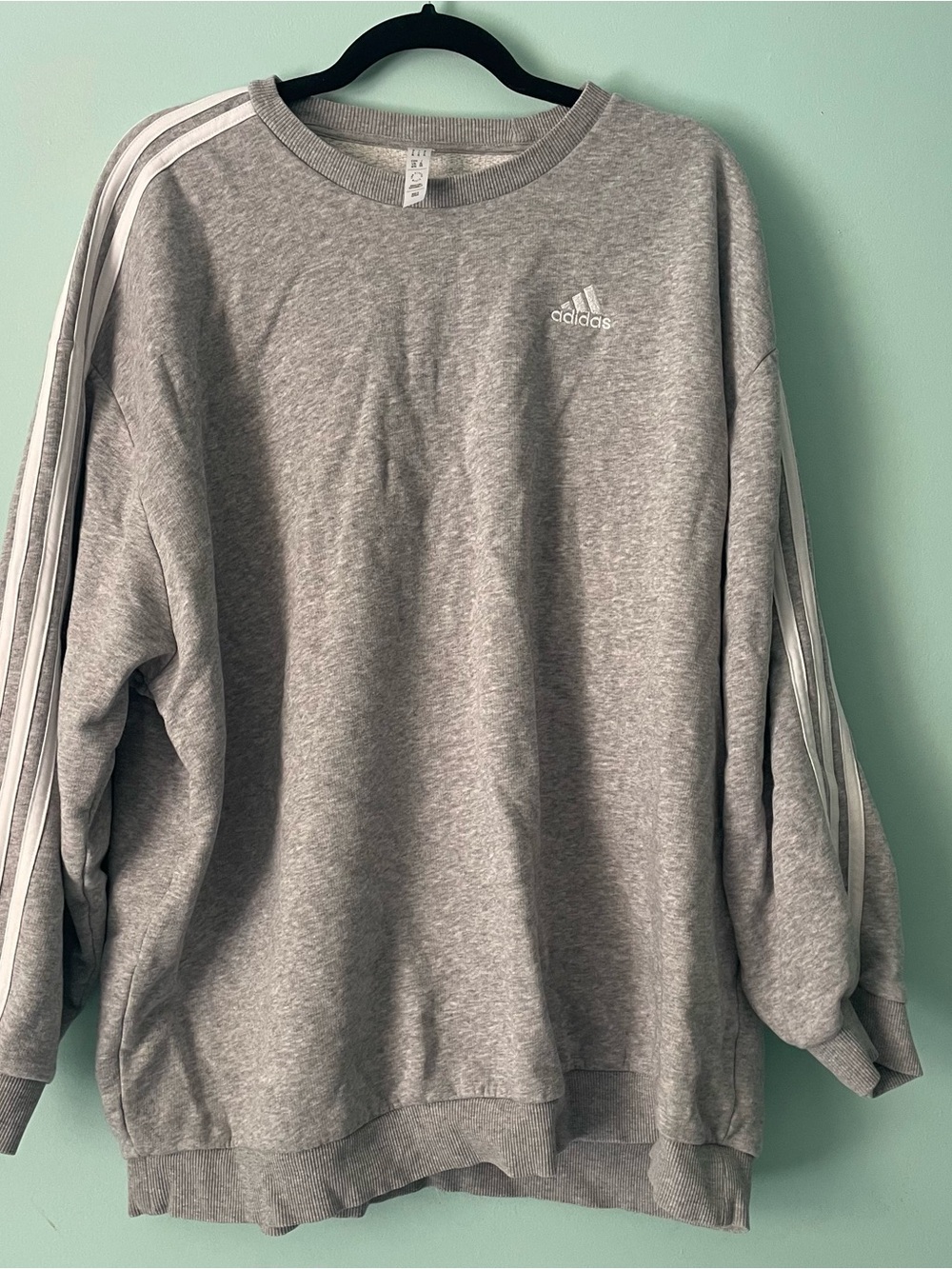 Adidas Men's Gray Crewneck Sweatshirt with Arm Stripes